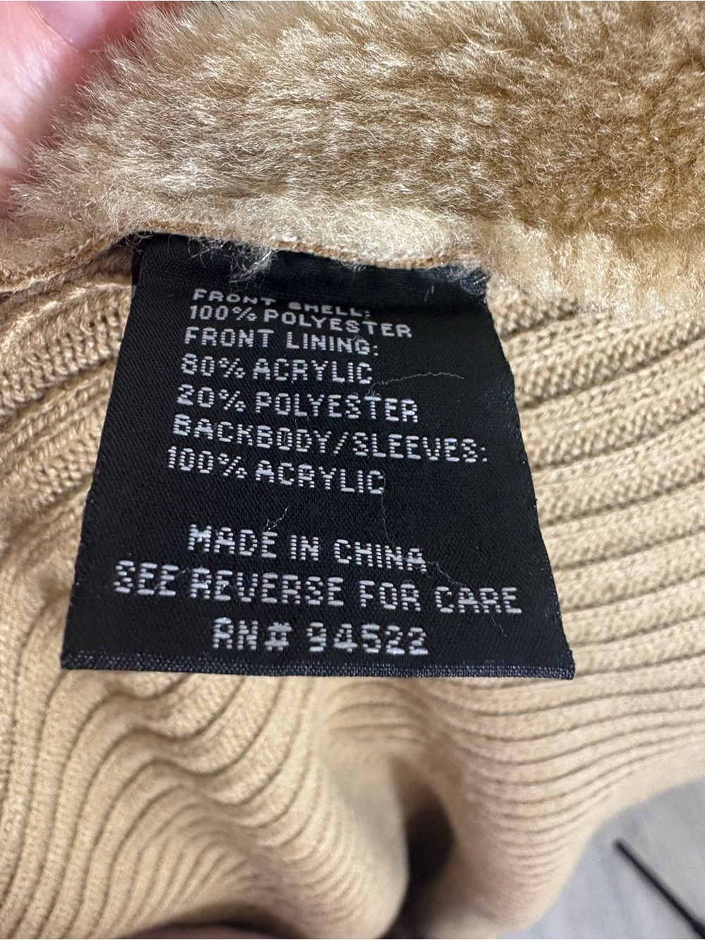 Vintage Say What? Women's Hooded Teddy Sweater Jacket in Tan - Picture 9 of 9